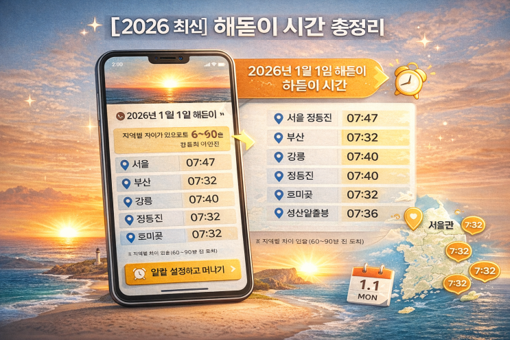 [2026 최신] 해돋이 시간 총정리｜서울·부산·정동진 지역별 일출 시간표