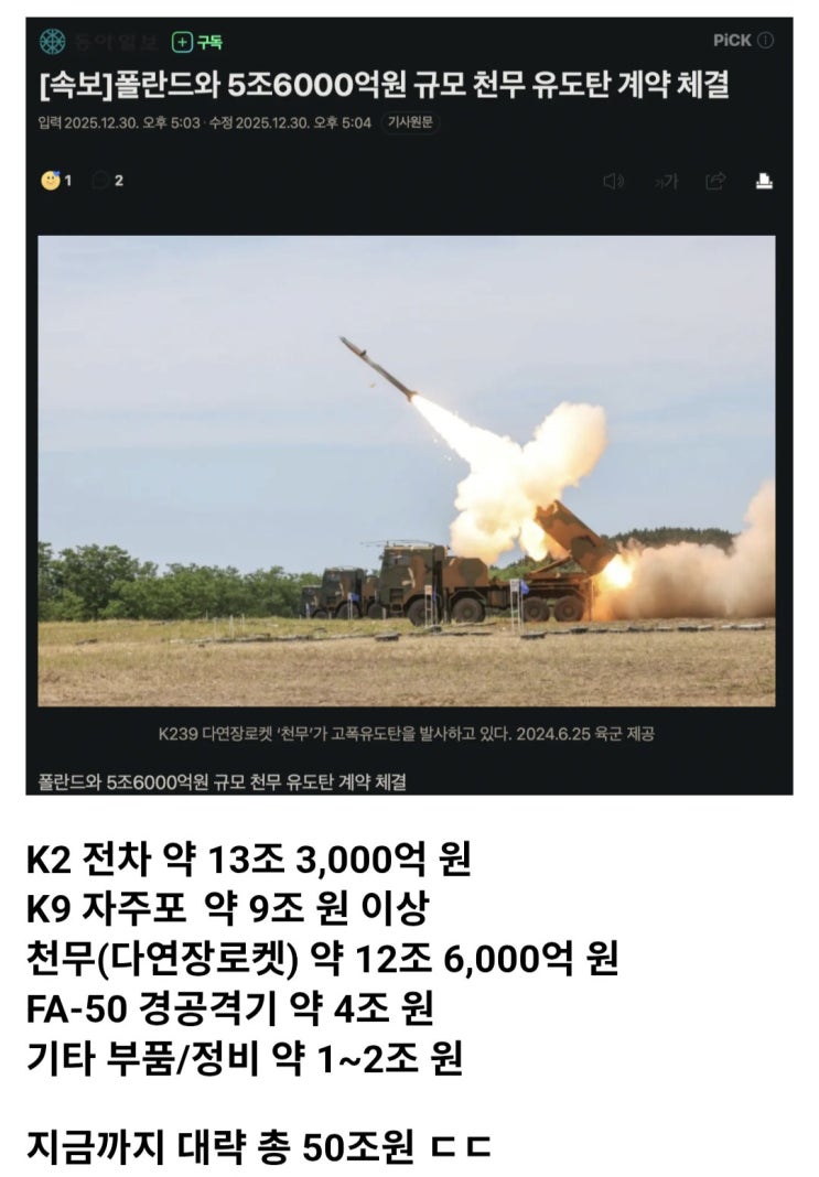  폴란드와 5조6천억원 규모 천무 유도탄 계약 체결