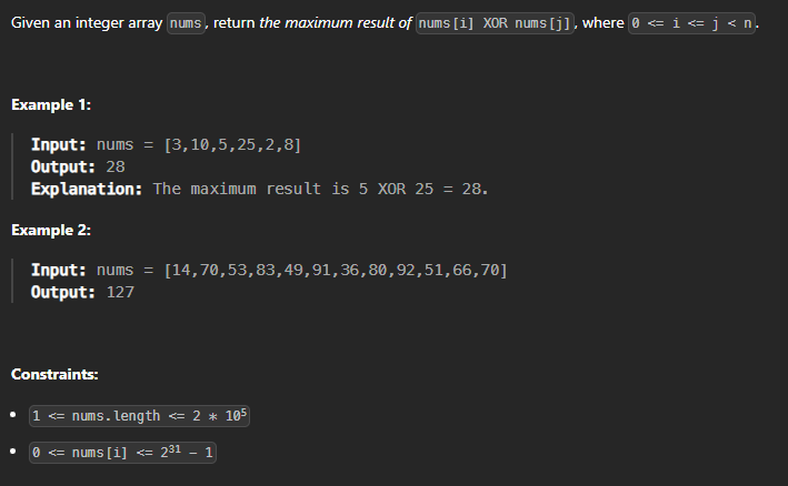  JAVA_LeetCode 421_Maximum XOR of Two Numbers in an Array