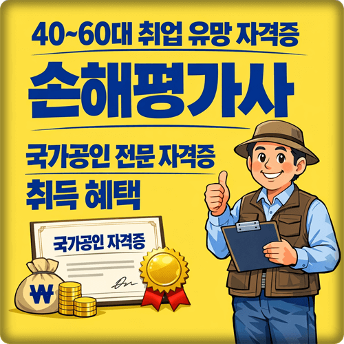  손해평가사 국가공인 전문 자격증 40대 50대 60대  취업 전망 및 전문직 유망 자격증 취득 방법