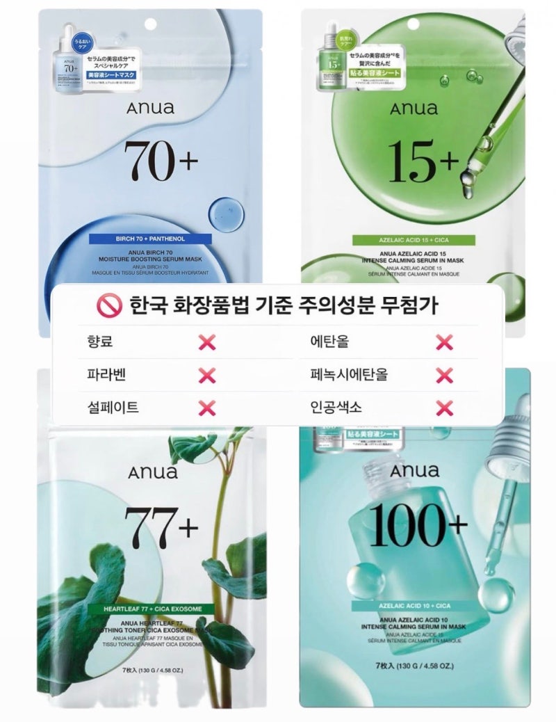 일본 한정 아누아 마스크팩 ( PDRN / 아젤라익 / 어성초 / 자작나무 판테놀 ) 비교 리뷰 >> 주의 ....