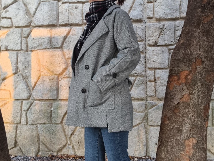  루스리더 여성 코트 루즈핏 카라넥 체크 모직코트 데일리 코트로 딱이에요