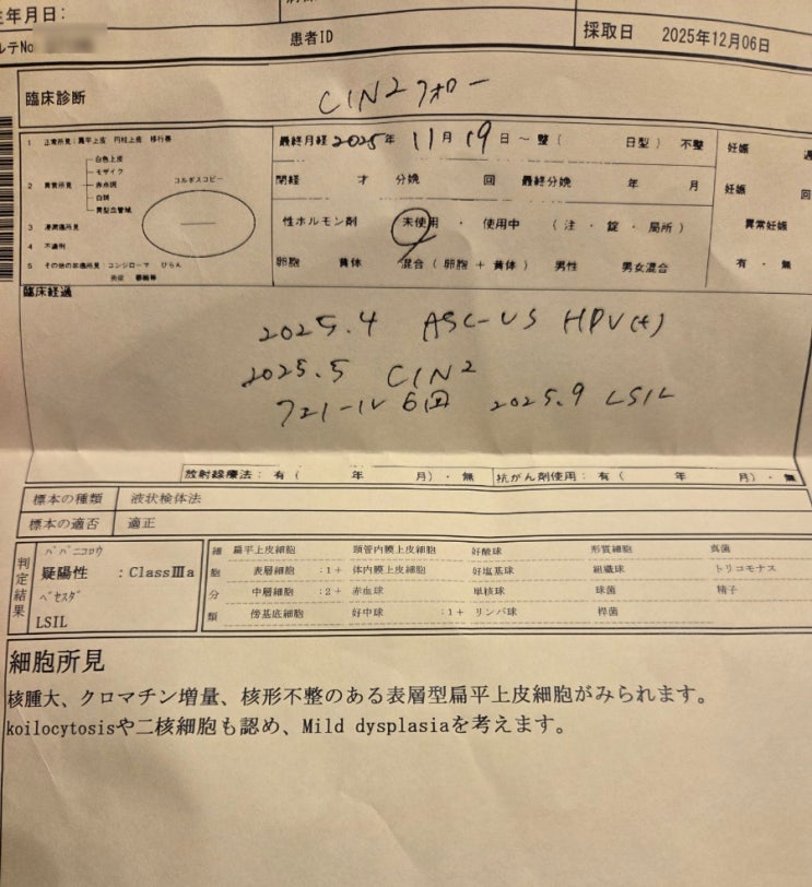  자궁경부이형성증 CIN2 진단 6개월 후