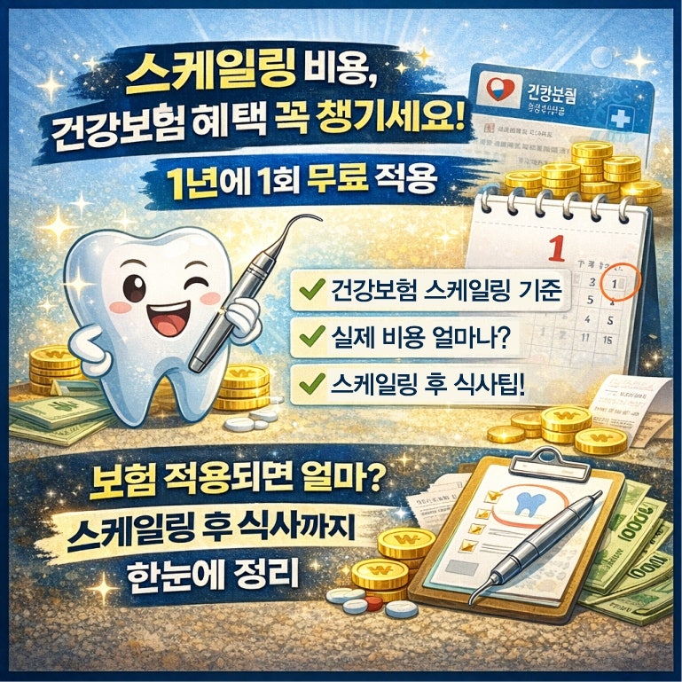 스케일링 비용, 건강보험 혜택 꼭 챙기세요! 1년에 1회 무료 적용