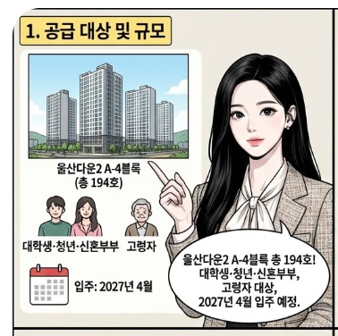  울산다운2 LH4단지 A4 행복주택 대학생 청년 신혼부부 한부모가족 신청자격 임대료 청약기간