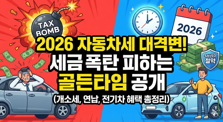  [2026 자동차세] 내 차 세금 폭탄 피하는 법! 개소세, 연납, 전기차 혜택 총정리 (안 보면 손해)