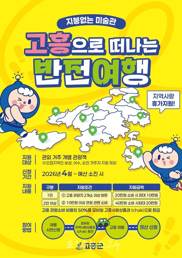  고흥의 숨겨진 반전 매력 반값에 즐기자, ‘2026 지역사랑 휴가지원’ 본격 시행..여행 경비 50% 파격 환급
