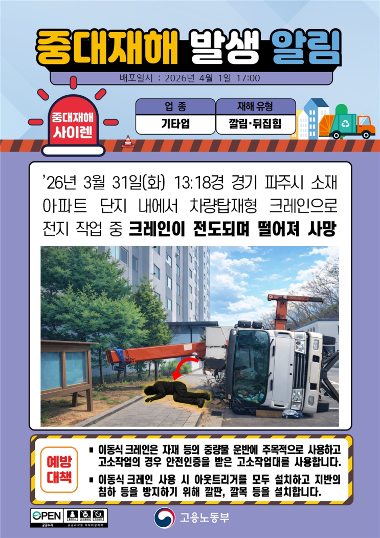  ['26.03.31] 카고크레인 전도 추락 사고
