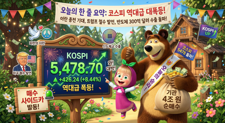   2026년 4월 1일(수) 국내 증시 마감 브리핑 | "만우절의 기적" — 코스피 +8.44% 역대급 폭등, 기관 4조 역대최대 순매수