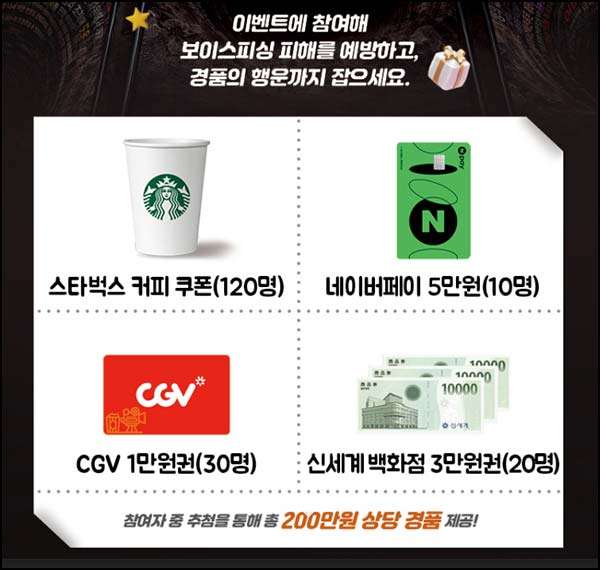  보이스피싱크홀 체험 이벤트(스벅등 180명)추첨~04.30