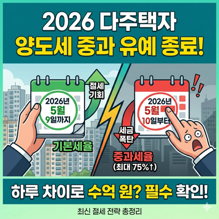  2026년 다주택자 양도세 중과 유예 종료! 절세 골든타임과 대응 전략 총정리