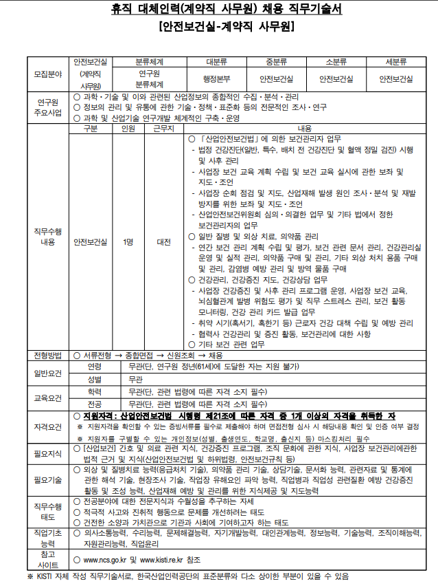  [계약직,신입] 한국과학기술정보연구원 보건관리자 채용(기업리뷰, 대전 근무)