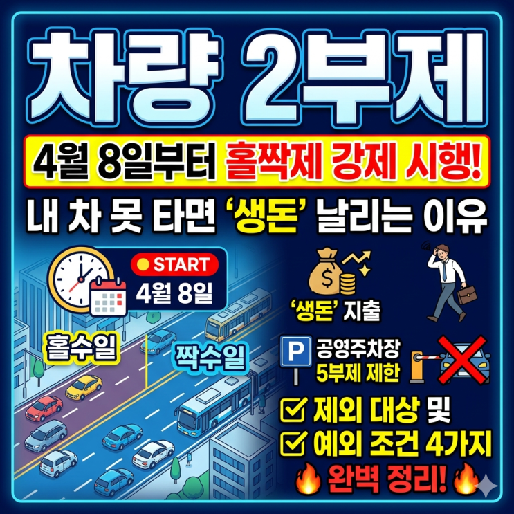 [<b>차량 2부제</b>], 4월 8일부터 홀짝제 강제 시행! 내 차 못 타면... 