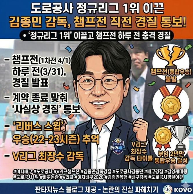 여자배구 도로공사가 김종민 감독을 내친 이유 — 챔프전 직전 충격 경질 총정리