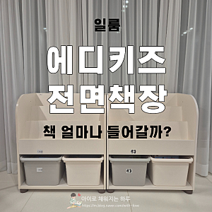 일룸 에디키즈 전면책장 수납 총정리(핀덴/돌잡이/대발이 등 다 넣어 봤어요)