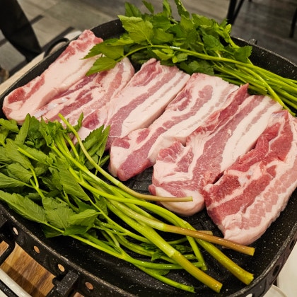 청도 한재 총각미나리 &펜션 미나리 삼겹살