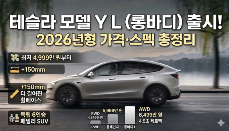 테슬라 모델 Y 롱바디 L 출시! 가격 장단점 요약