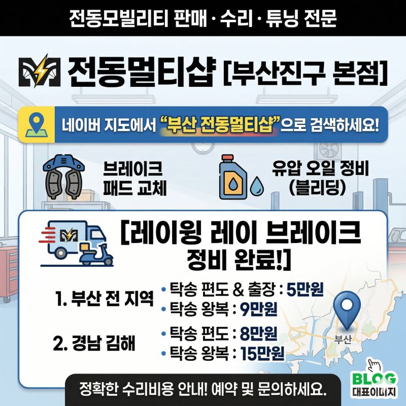 [정비] 레이윙 레이 브레이크 소음 해결! 부산 전지역 탁송 수리 전문 '전동멀티샵 부산진구 ....