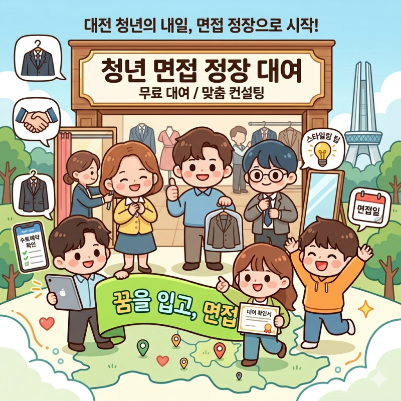 대전광역시 미취업 구직청년을 위한 면접 정장 대여사업. 지원 대상 및 대여 업체 확인하기.