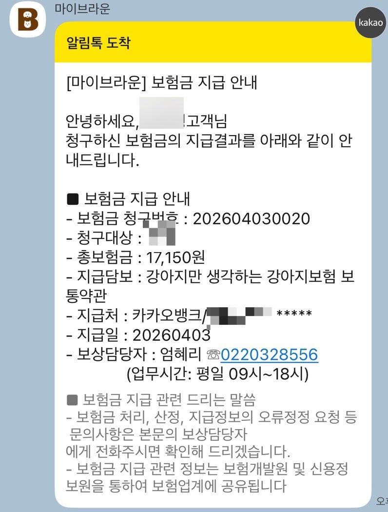 펫보험 “마이브라운 ”보험료 청구 후기