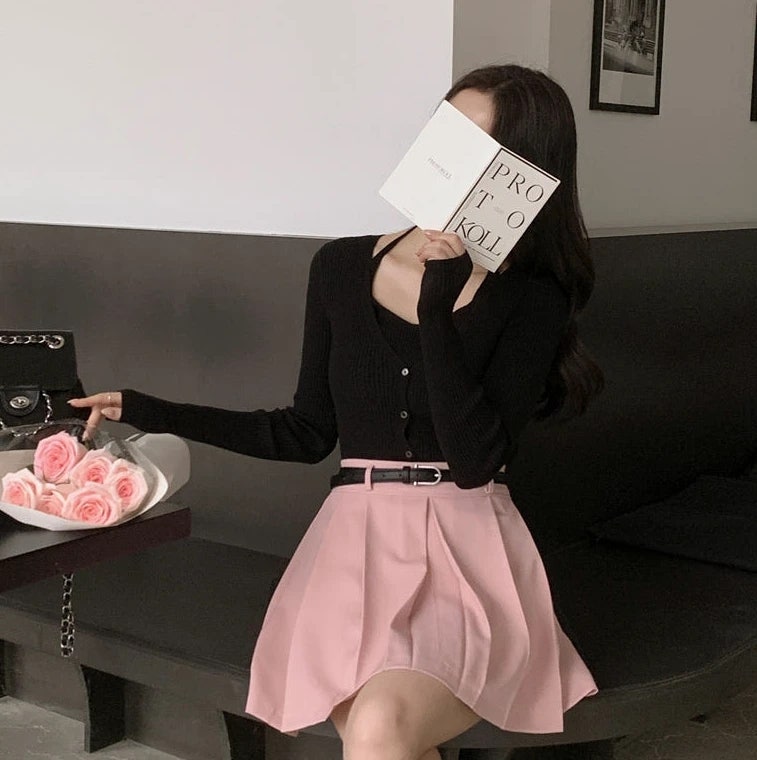 [아뜨랑스 세트룩] 봄 코디 고민 끝 — 위시 홀터넥 나시 골지 가디건 세트 st2563 완전 분석