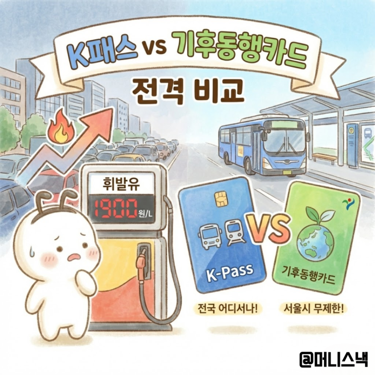 휘발유 1900원 시대! K패스 vs 기후동행카드 전격 비교