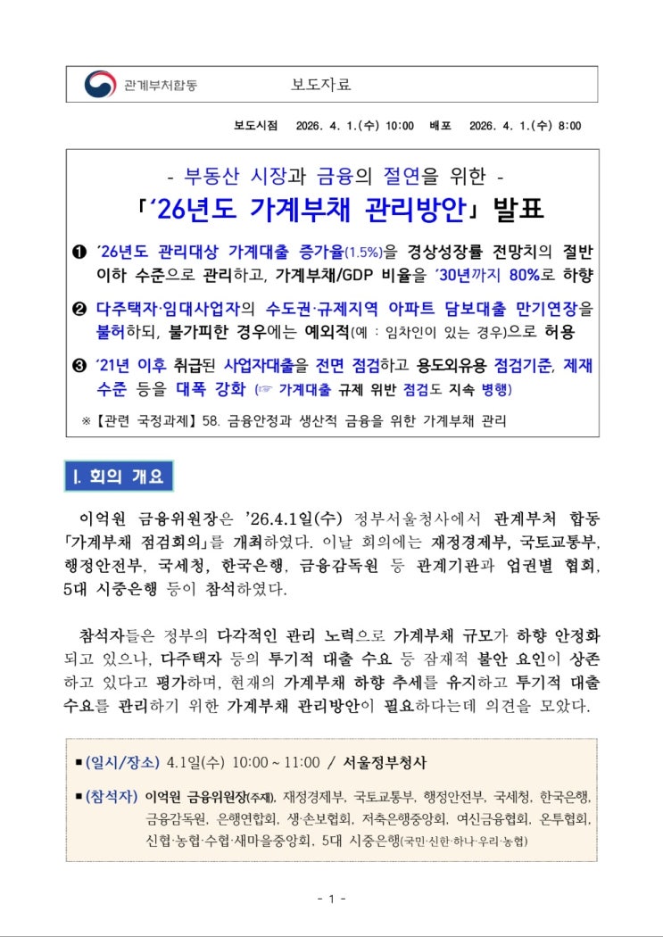  [분석] 4.1 부동산·금융 대책 요약: 서민 보호인가, 통제인가?