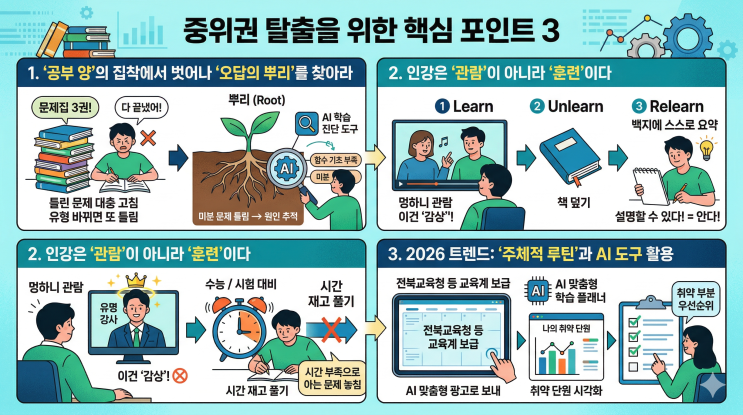 열심히는 하는데..." 중위권 성적이 제자리인 진짜 이유 3가지