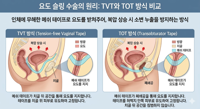 요실금 수술 비용과 실비 보험 밴드 수술(TOT) 종류와 자가진단법