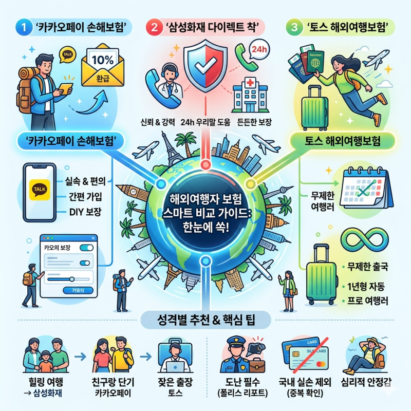 "무사 귀국 시 환급?" 2026 해외여행자 보험 TOP 3 완벽 비교: 카카오 vs 삼성 vs 토스 당신의 선택....