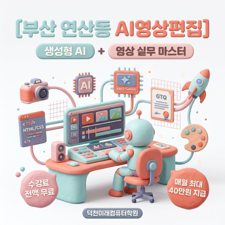  부산 연산동 AI영상편집, 덕천미래컴퓨터학원에서 시작하는 생성형 AI 마스터 국비교육과정
