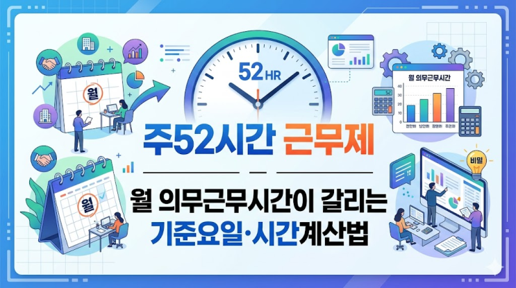  주52시간 근무제, 월 의무근무시간이 갈리는 기준요일·시간계산법