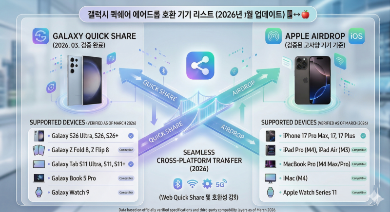 갤럭시 퀵쉐어 에어드롭 호환 기기 리스트 (2026 업데이트) ↔️