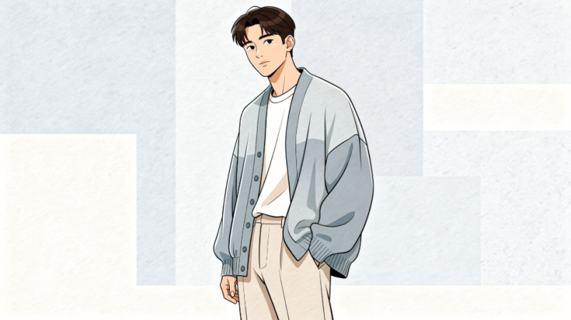 남자가디건 코디법, 어깨 넓어 보이는 오버핏 고르는 팁