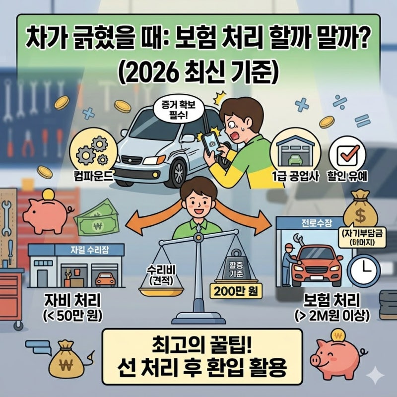 차가 긁혔을 때 보험 처리 할까 말까? 2026년 수리비 견적별 완벽 가이드