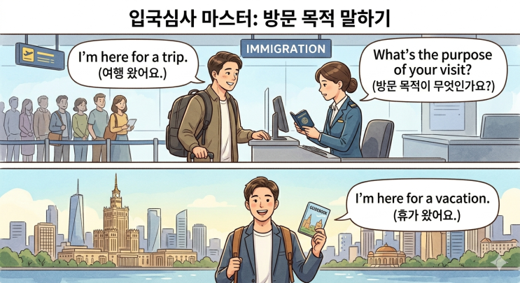  [공항] 패턴#3 입국심사(1): "I'm here to/for" 여기 ~하러 왔어요.