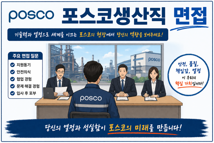  포스코 생산기술직 면접후기와 기출 면접 질문 (2026 채용대비)