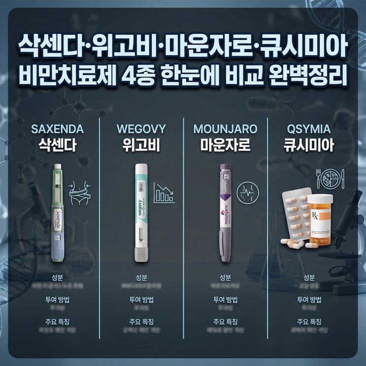 삭센다·위고비·마운자로·큐시미아 비만치료제 4종 한눈에 비교 완벽정리