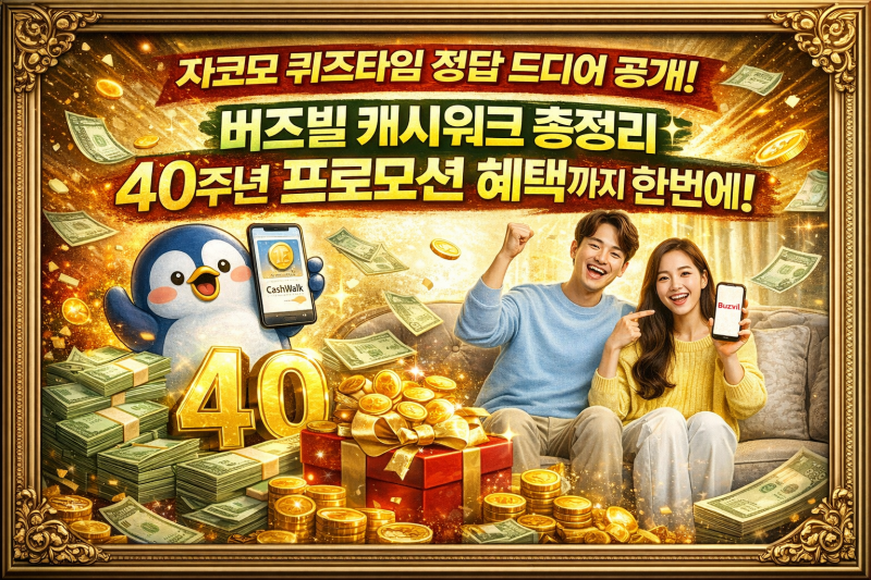 자코모 퀴즈타임 정답 ㅋㅁㄷㅇ 버즈빌 캐시워크 총정리40주년 프로모션 혜택까지 한번에