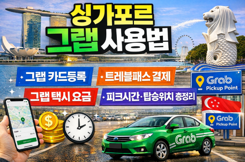 [싱가포르 여행]싱가포르 그랩 사용법 | 그랩 카드등록, 트레블패스 결제, 그랩 택시 요금·피....
