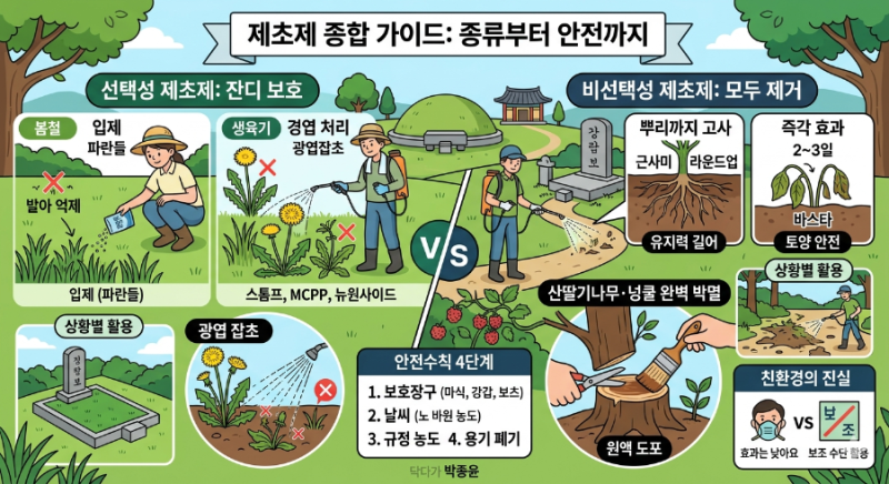 전문가가 알려주는 제초제 완벽 가이드: 잔디는 살리고 잡초만 죽이는 법 / 묘지 잡초와의 전....