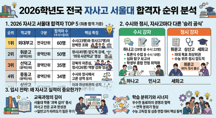  "2026 자사고 서울대 순위 대공개! 외대부고 60명 합격으로 부동의 1위 수성"