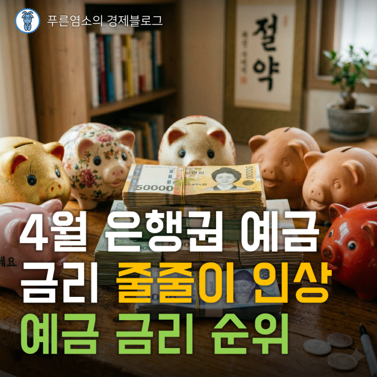  2026년 4월 정기 예금 금리 높은 은행 순위