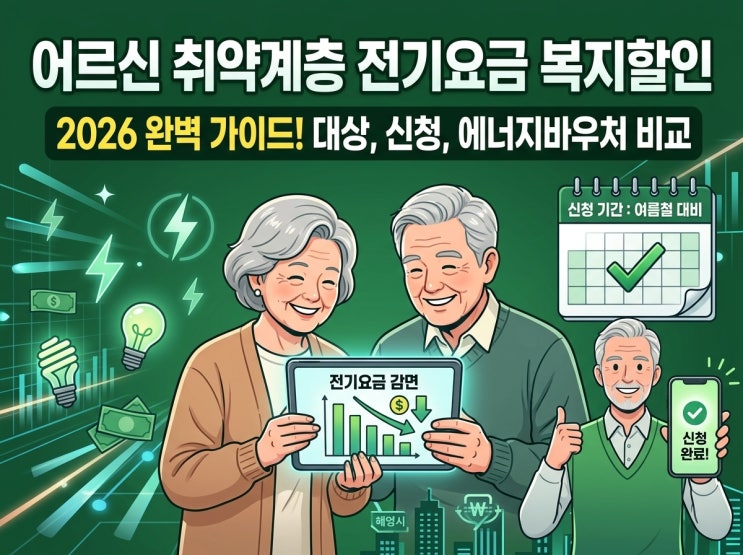  "여름 전기세 0원 도전!" 어르신·취약계층 전기요금 할인 혜택 총정리
