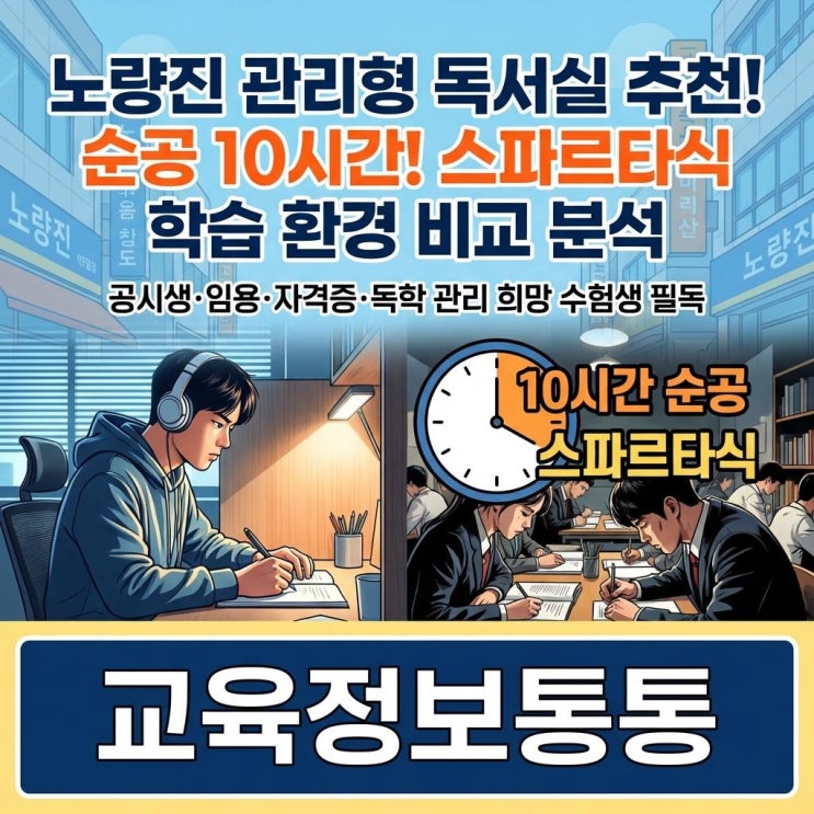  노량진관리형독서실 추천! 순공 시간 10시간 확보하는 스파르타식 학습 환경 비교 분석
