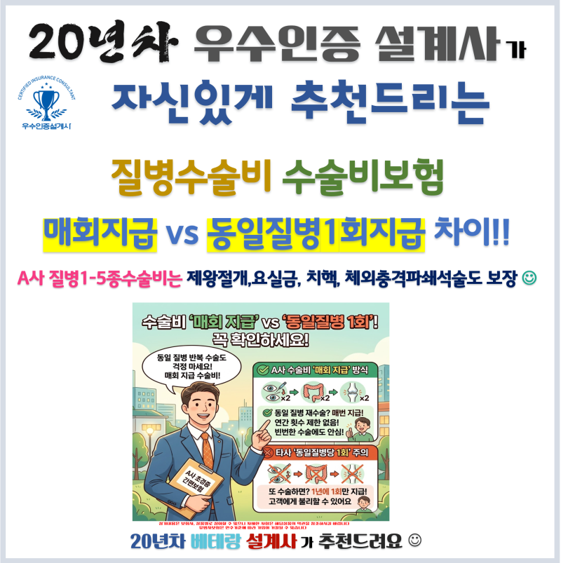 동일 질병 재수술도 매번 보장받는 매회지급 질병수술비보험 있습니다_feat. A사 1-5종질병수....