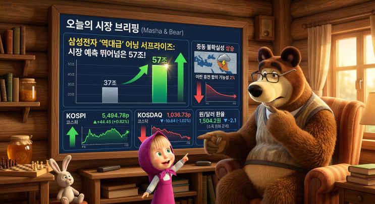   2026년 4월 7일(화) 국내 증시 마감 브리핑 | 삼성전자 영업이익 57조 어닝 서프라이즈에도 코스피 +0.82% 제한적 상승 · 코스닥 이틀 연속 하락