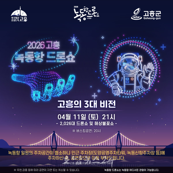  고흥군, 오는 11일 밤 연기된 ‘2,026대 규모의 드론쇼’ 다시 선보인다