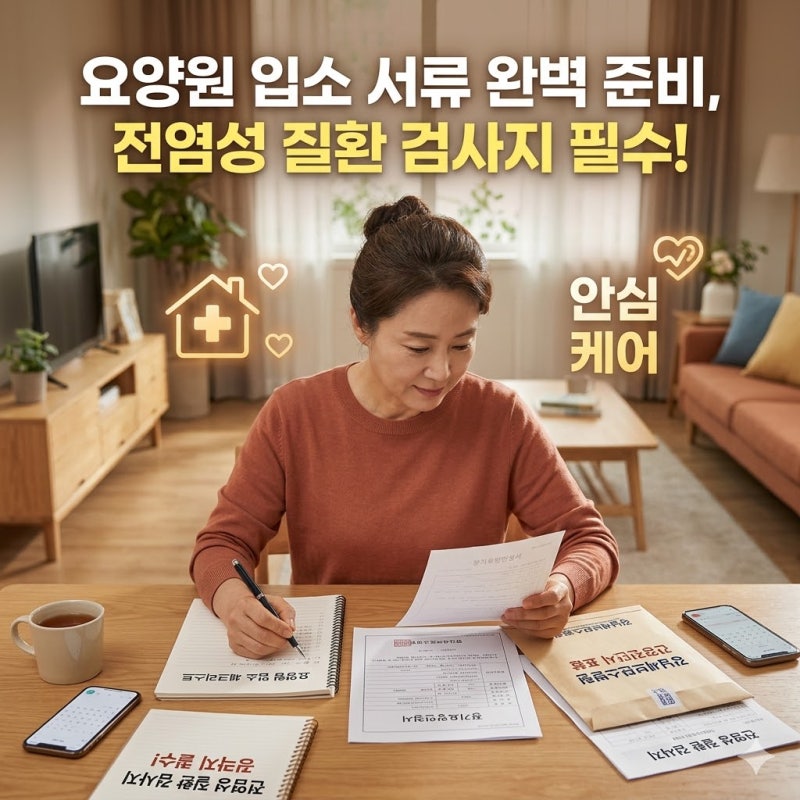 요양원 입소 서류 및 건강진단서: 전염성 질환 검사지 없으면 입소 불가합니다