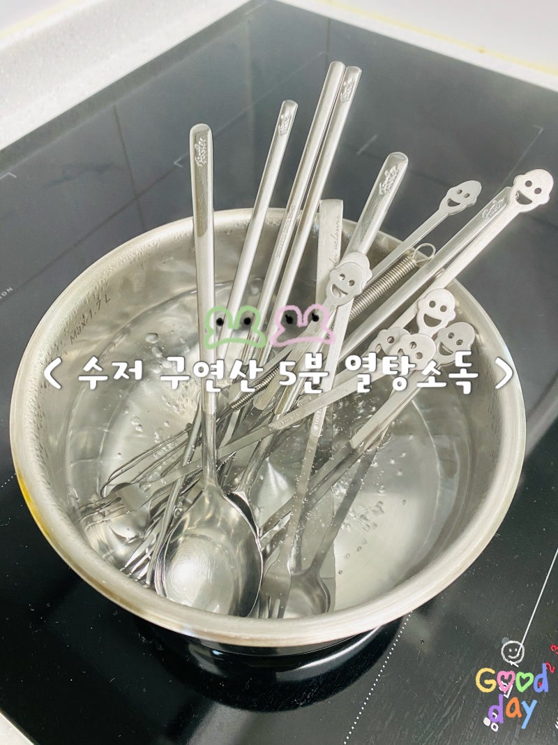 수저 삶기 구연산 5분! 조리도구 열탕 소독 하는 법